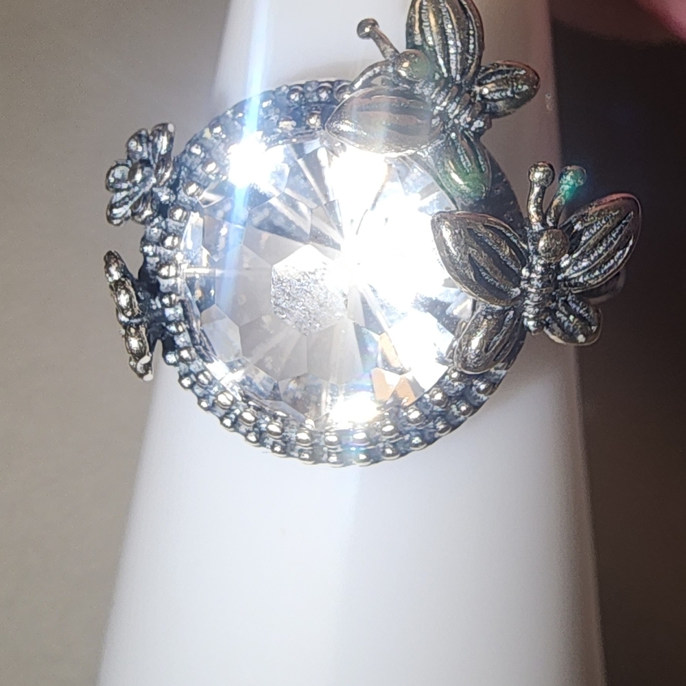 Silver Butterfly Crystal Ring